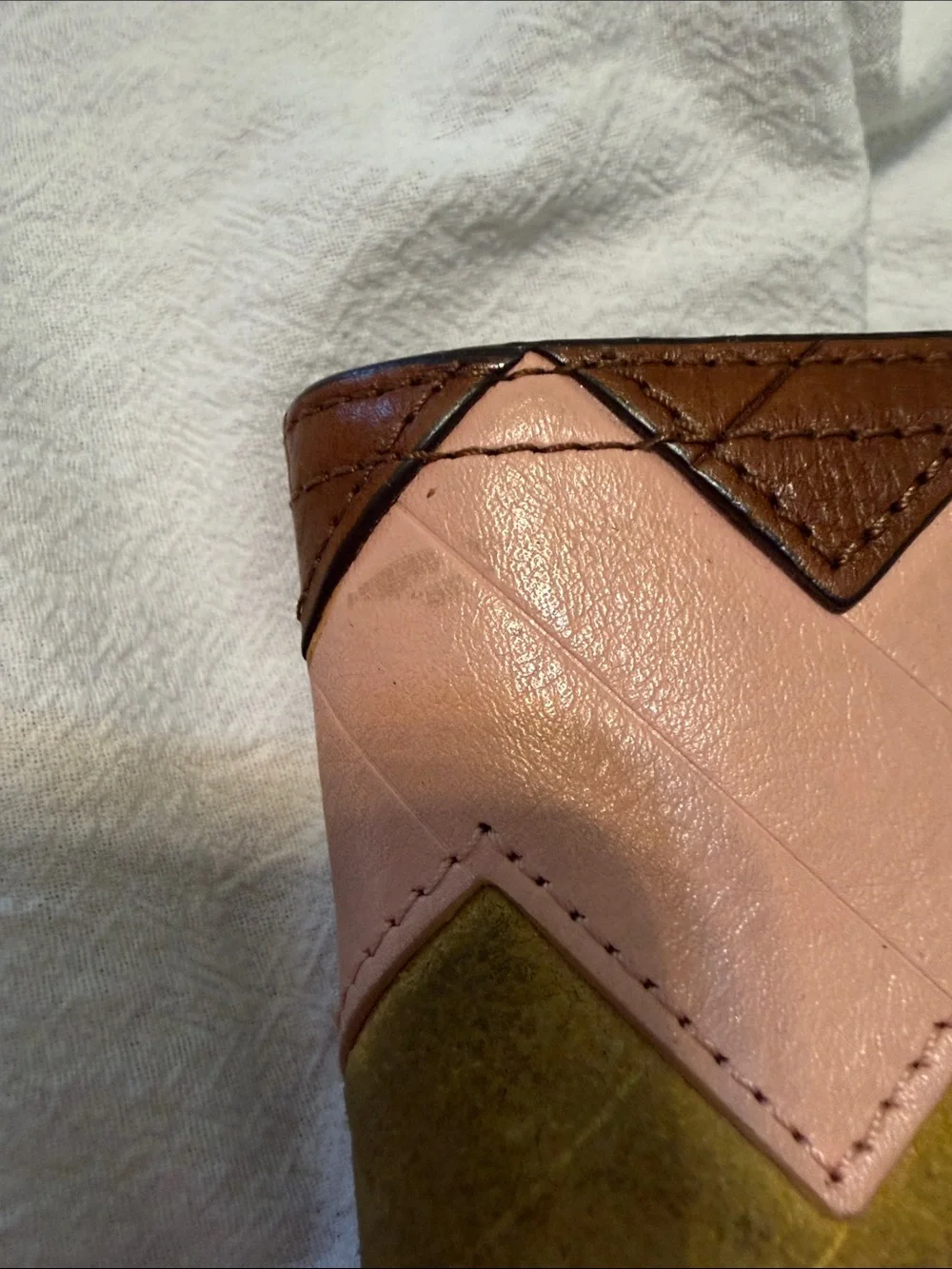 Fossil Logan RFID Small Leather Chevron Patchwork Bifold Wallet - Pink Brown